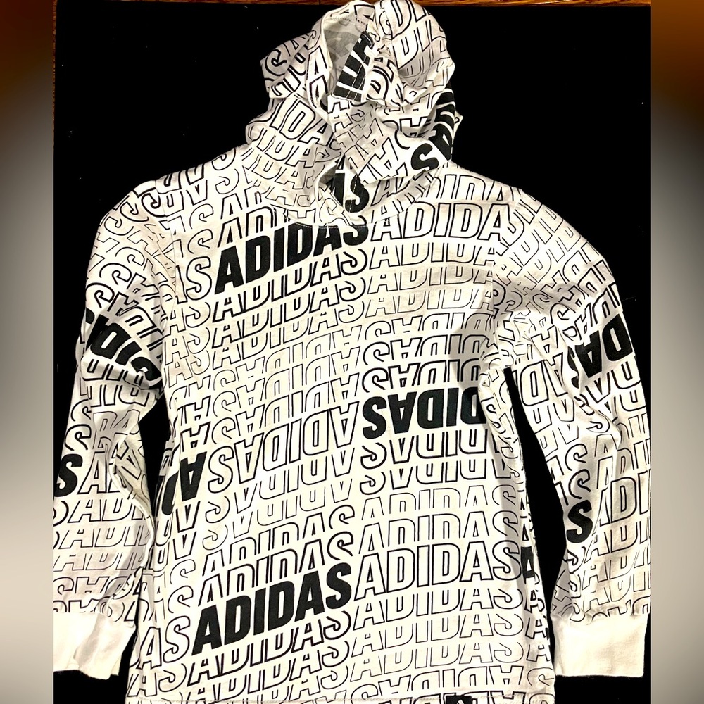 Adidas White and Black Graphic Sweatshirt